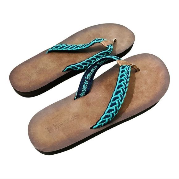 tidewater Shoes - Tidewater Cabana brown with Navy/Green woven braided sandals ‼️MOVING SALE‼️